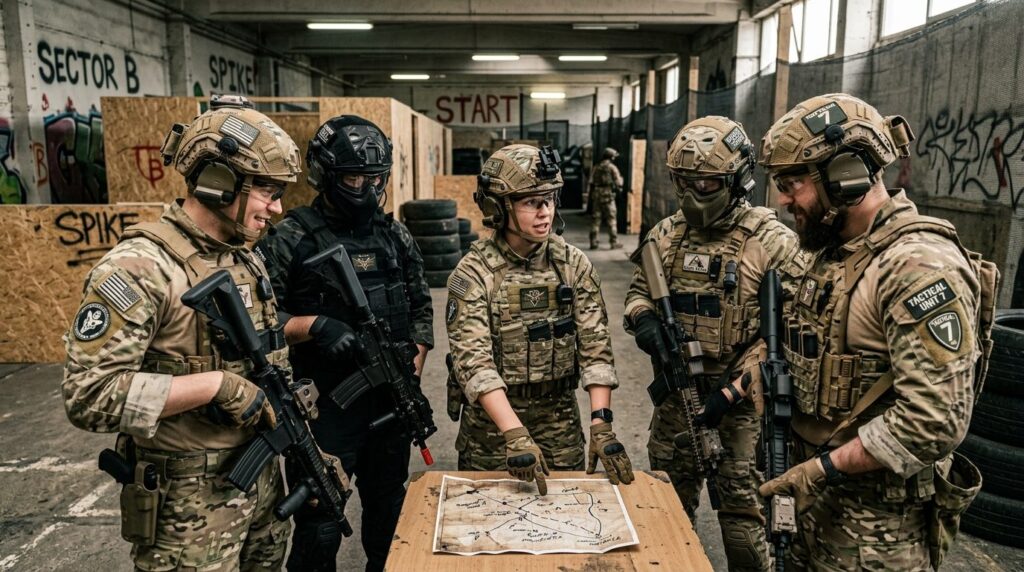 Professional realistic image of organized gel blaster team m