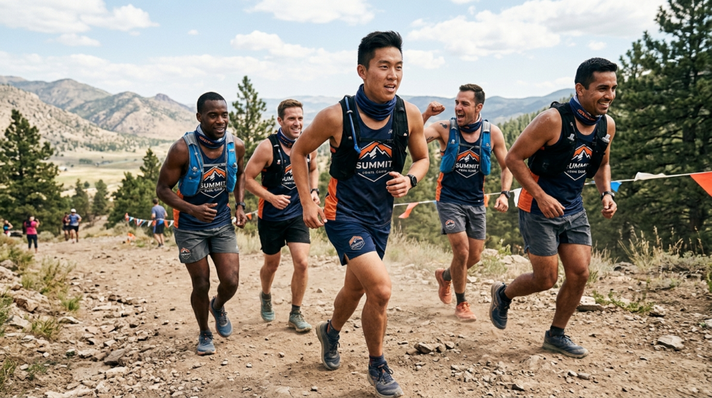 Dynamic action shot of athletic men wearing coordinated neck